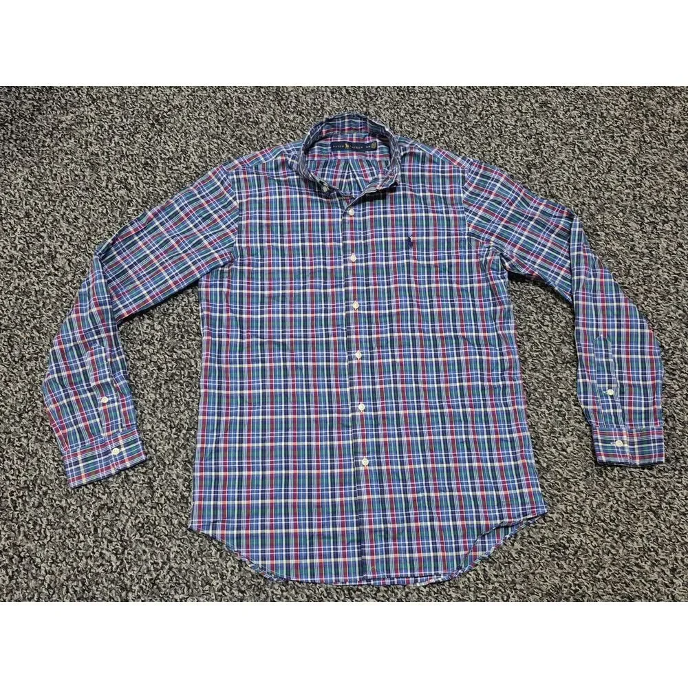 Ralph Lauren Shirt Men's Medium Blue Multi Plaid Long Sleeve‎ Cotton Button Down